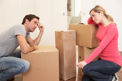 Organized storage space in Burntoak with neatly packed boxes and furniture
